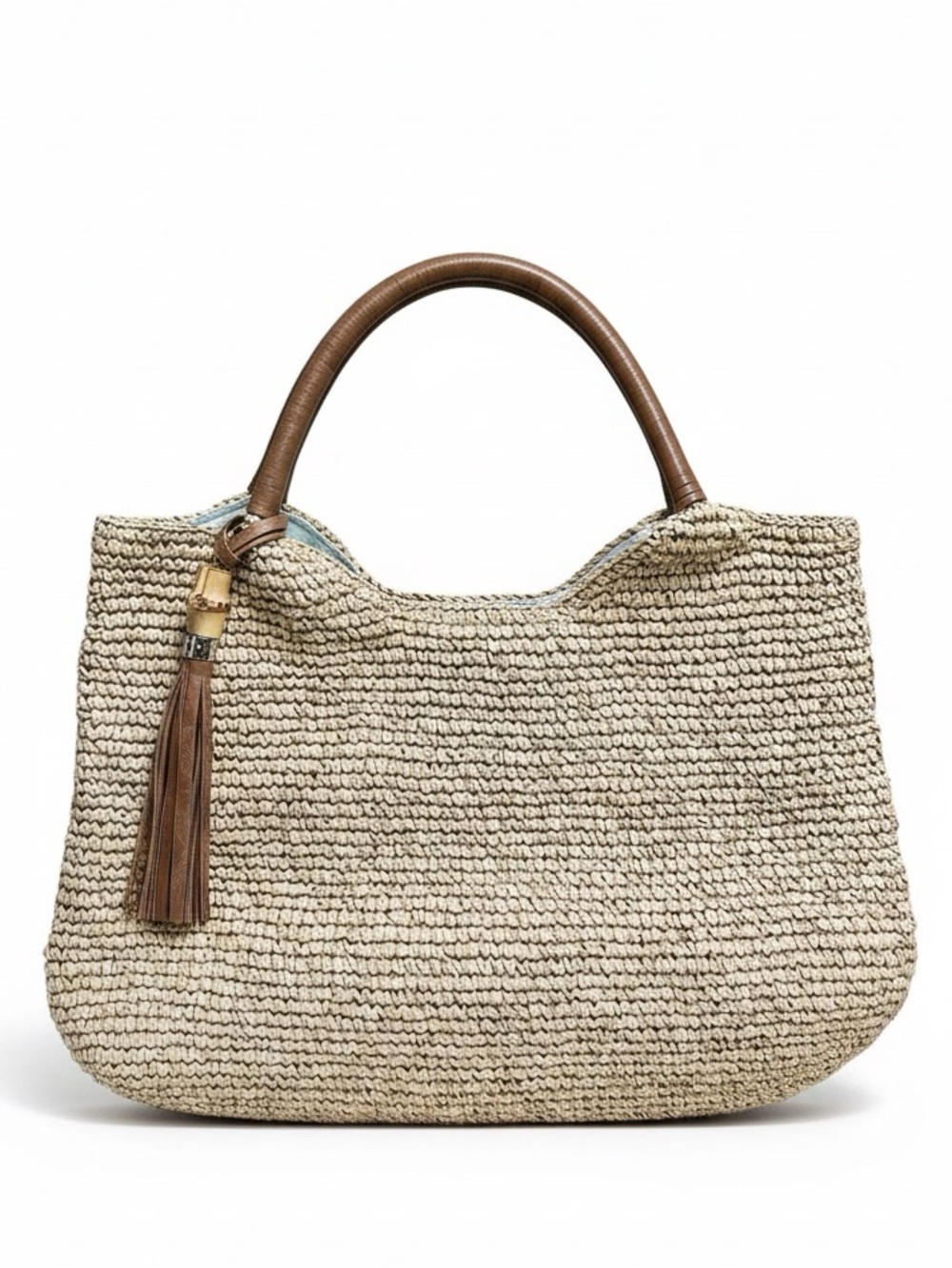 Tommy Bahama tan raffia straw hobo tote bag with linen lining